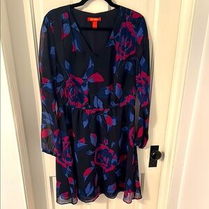 Joe Fresh // Long Sleeve Floral Print Dress - Navy & Pink